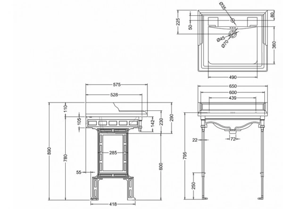 Luxury Art Nouveau standing washbasin white / white with marble top with splash guard at the back and shelf baroque washbasin baroque style antique style