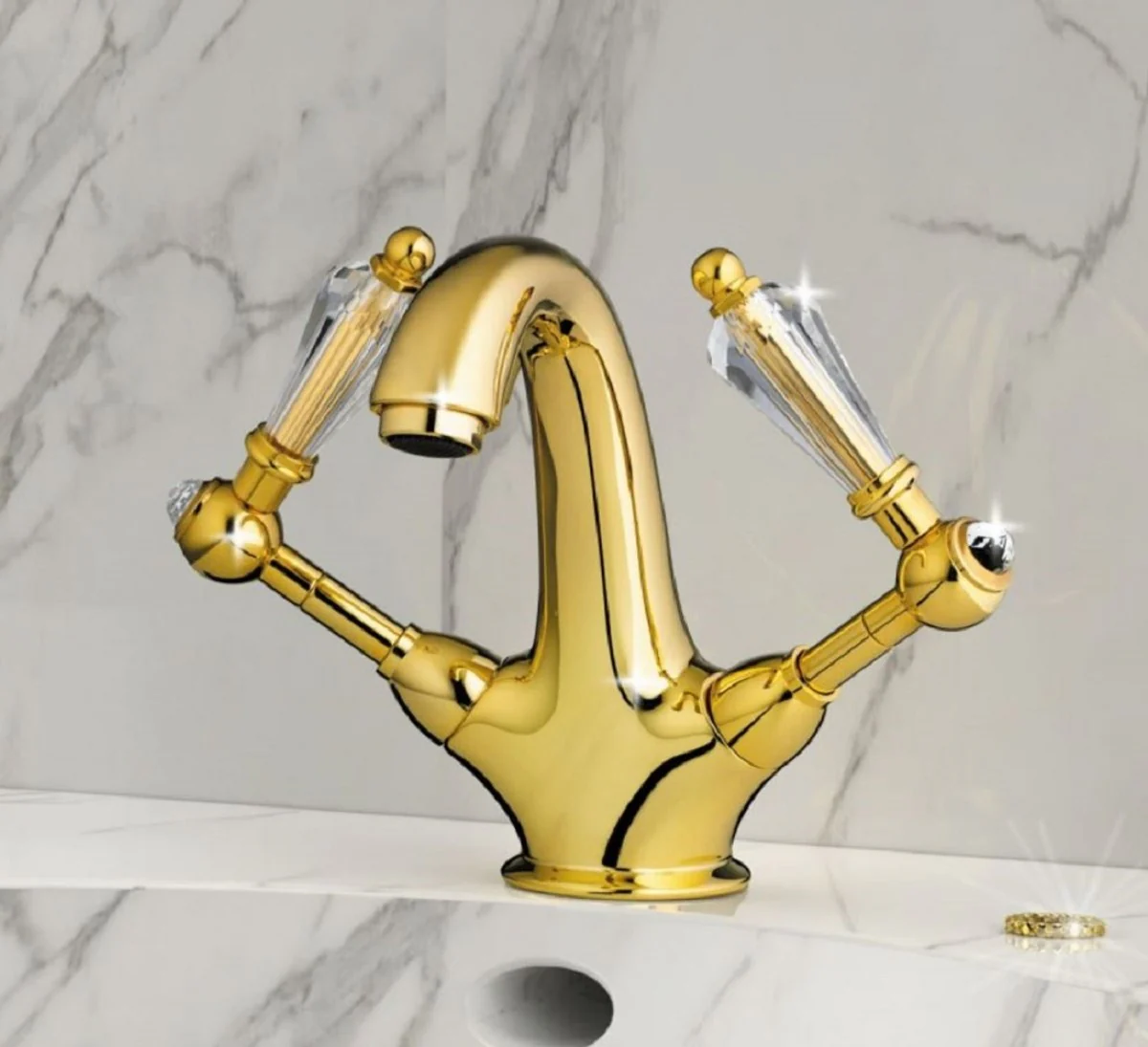 Luxury Art Nouveau washbasin fitting with Swarovski crystal glass gold H. 17.5 cm - Nostalgic bathroom accessories - Luxury quality - Made in Italy