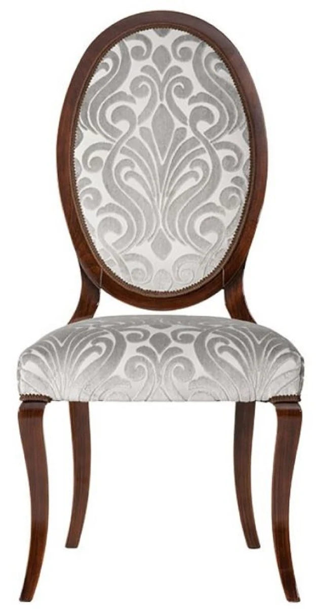 Luxury Art Nouveau dining chair set of 6 silver / dark brown 51 x 48 x H. 106 cm - Elegant kitchen chairs with pattern - Baroque & Art Nouveau dining room furniture - Luxury quality