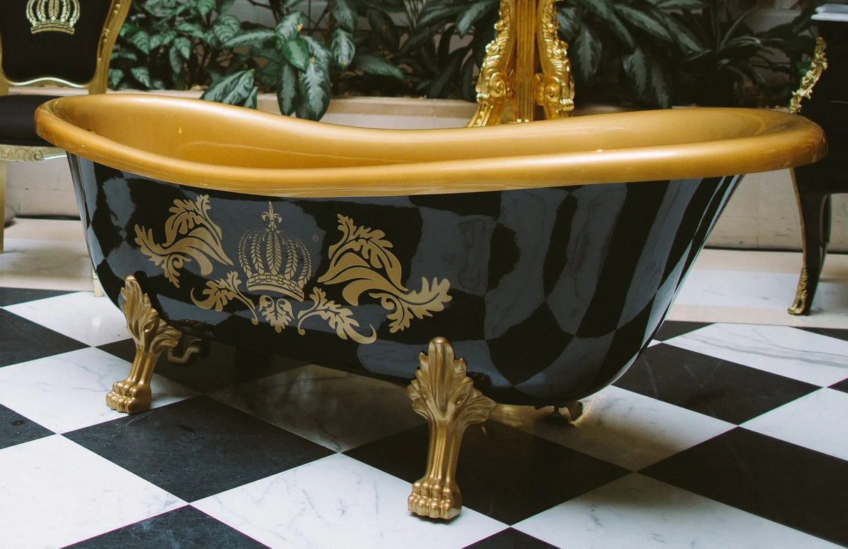 Pompöös by Luxus bathtub deluxe freestanding by Harald Glööckler black / gold / black 1560mm with gold-colored lion feet