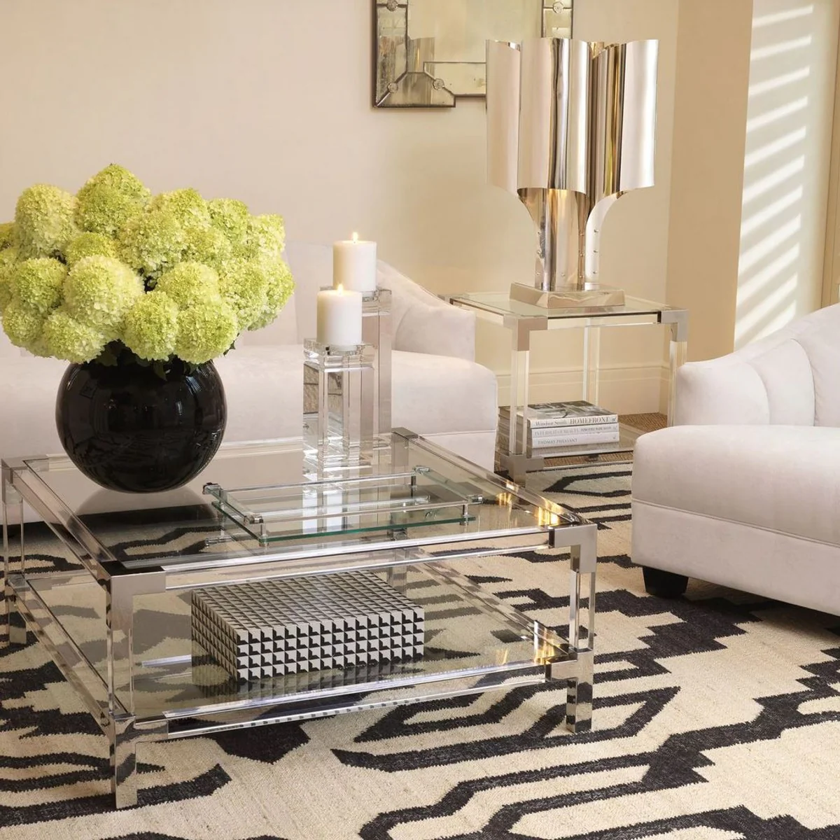 Luxury jute & wool carpet natural colors / black 300 x 400 cm - handwoven living room & hotel carpet - living room decoration accessories - luxury quality