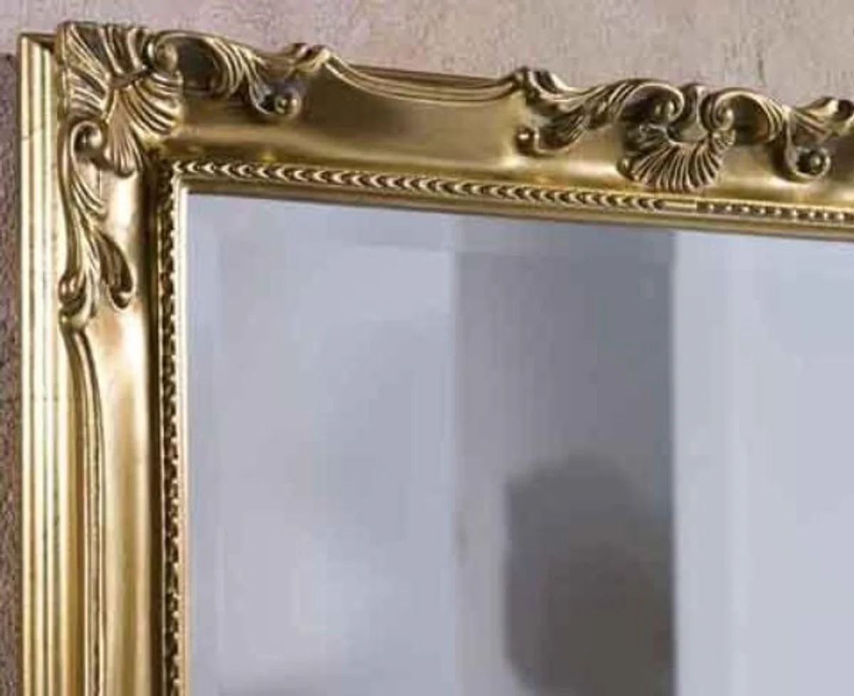 Luxury Baroque wall mirror gold 92 x 5.5 x H. 72 cm - Rectangular solid wood mirror in Baroque style - Luxury quality - Made in Italy