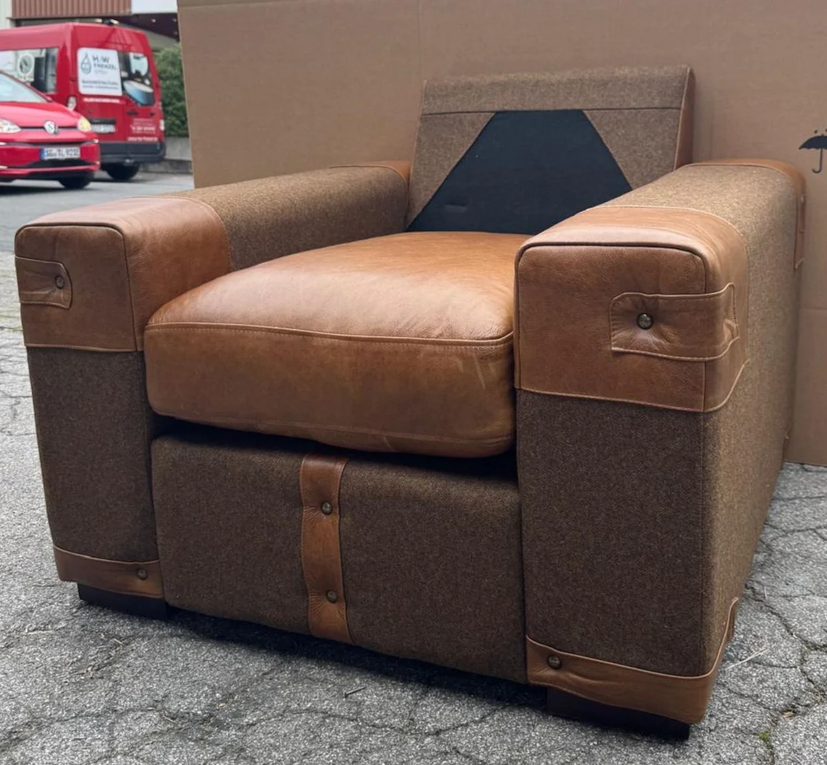 Luxury leather armchair brown / gray / black - living room furniture