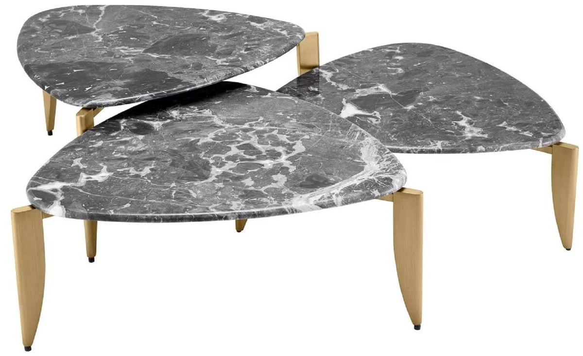Luxury coffee table set of 3 brass / gray - brass living room tables with marble top - living room furniture - hotel furniture - luxury quality