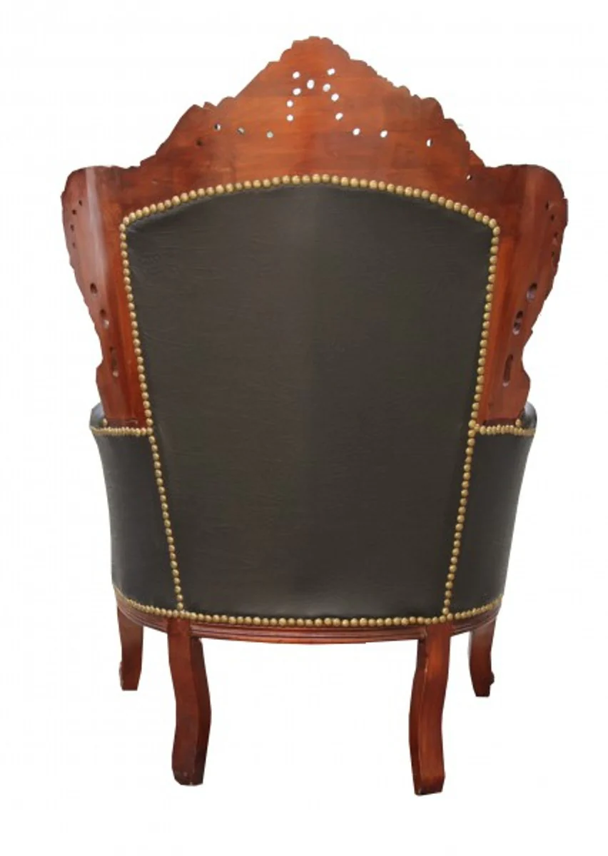 Baroque Armchair King Brown Leather Look / Brown Antique Furniture