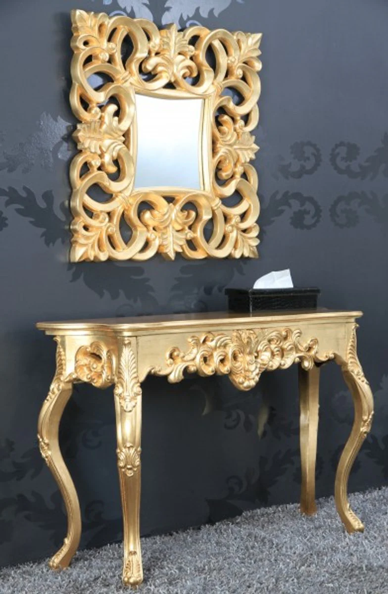 Magnificent Baroque wall mirror 76 x 76 cm Gold - Golden mirror square Baroque wall mirror Gold Antique, height 76 cm, width 76 cm, noble & magnificent