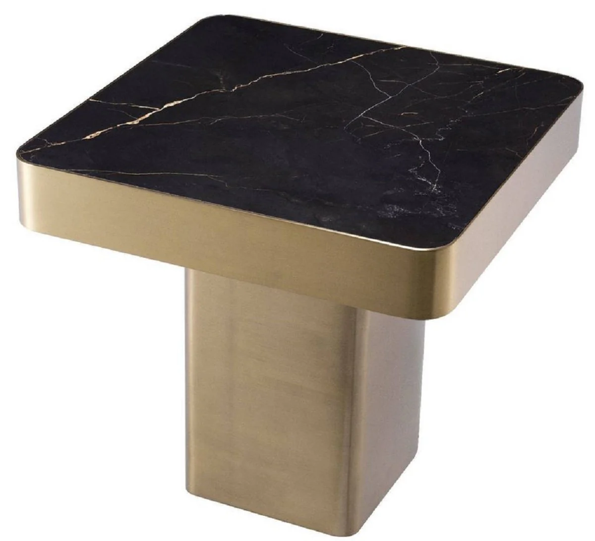 Luxury side table black / brass 50 x 50 x H. 47.5 cm - Square stainless steel table with ceramic top - Living room furniture - Luxury furniture