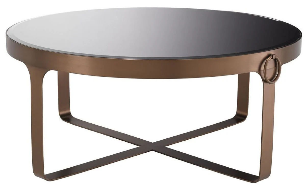 Luxury coffee table copper / black Ø 90 x H. 38.5 cm - Round stainless steel living room table with glass top - Living room furniture - Luxury furniture