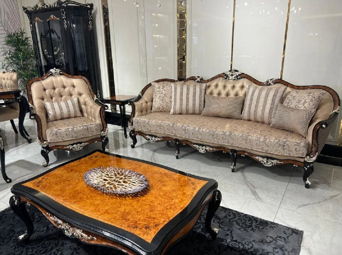 Luxury baroque coffee table brown / black / silver - handmade solid wood living room table in baroque style - luxury living room furniture in baroque style - baroque furniture - noble & magnificent