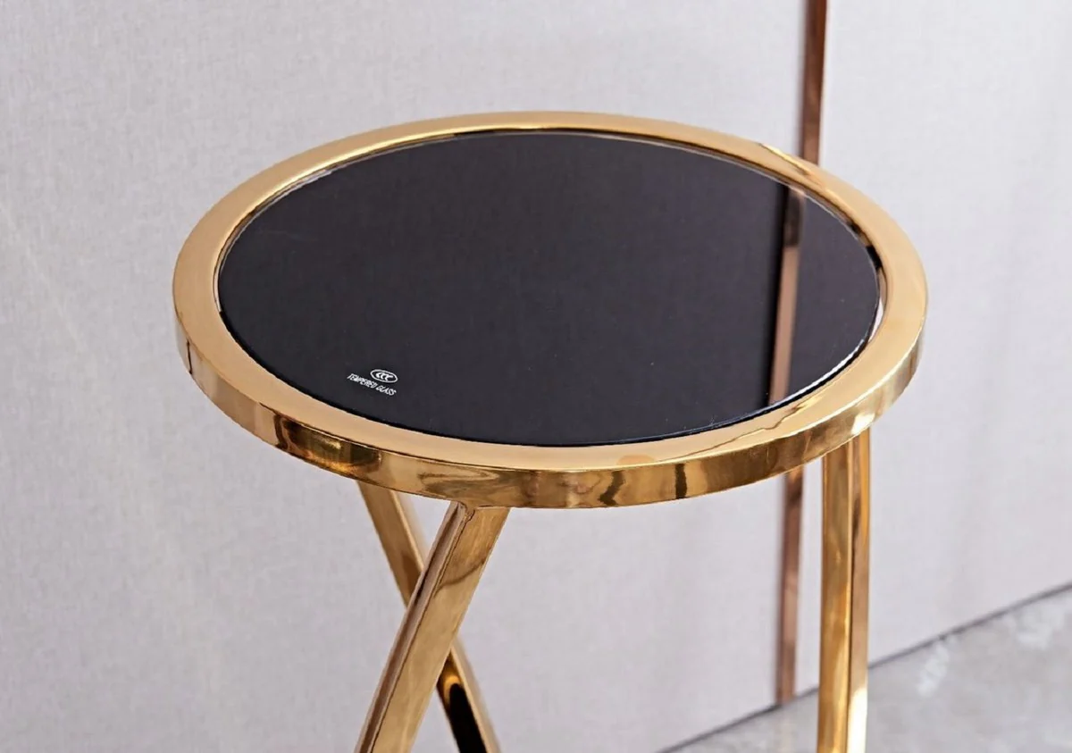 Luxury side table gold / black Ø 35 x H. 70 cm - Round stainless steel flower table with tinted glass tops - Living room furniture - Luxury furniture