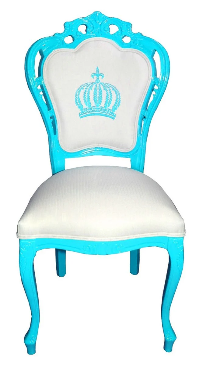 Pompöös by Luxury Baroque Dining Room Chairs White / Turquoise - Pompöös Baroque Chairs designed by Harald Glööckler - 6 Dining Room Chairs - Baroque Dining Room Furniture