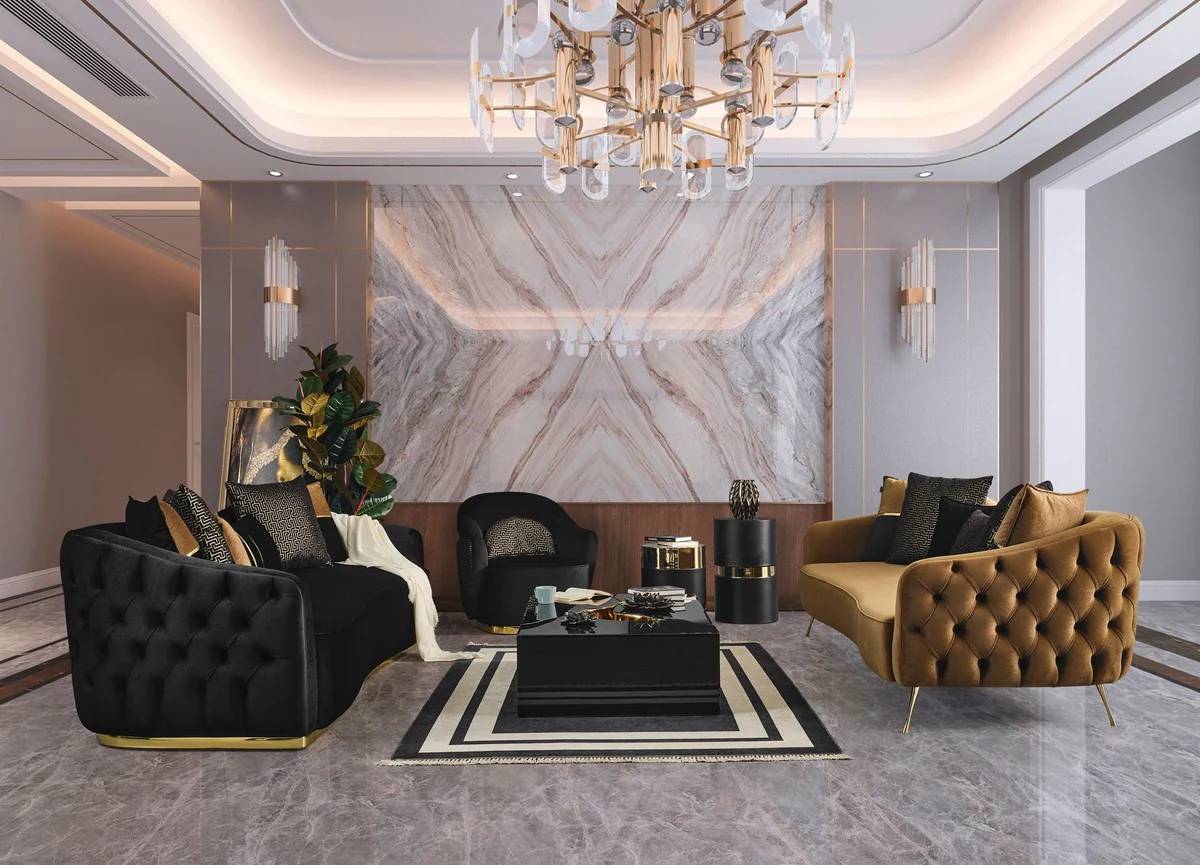 Luxury coffee table black / gold 110 x 70 x H. 43 cm - Rectangular living room table - Living room furniture - Luxury furniture - Luxury furnishings - Living room furnishings