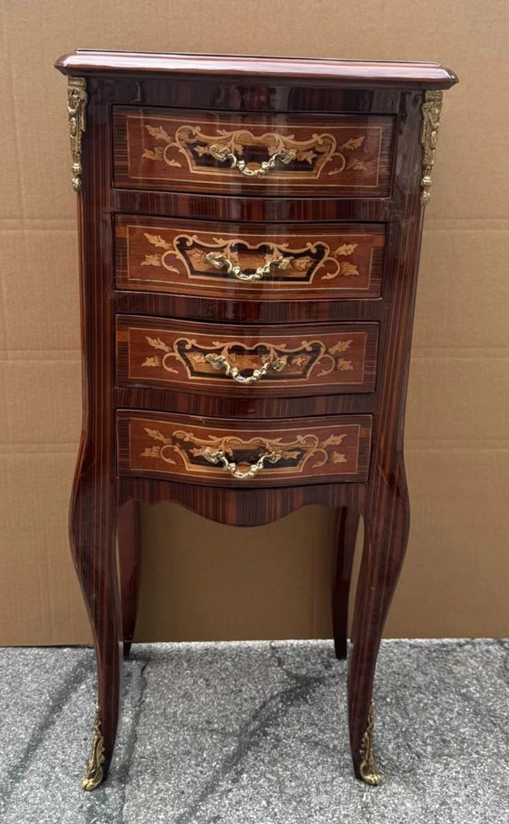 Baroque chest of drawers with 4 drawers brown inlay / brass H. 80 cm