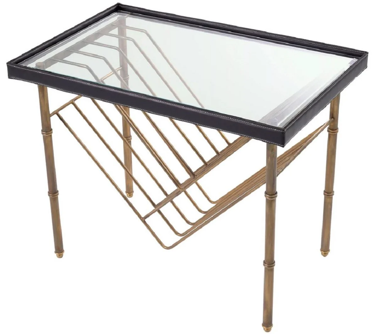 Luxury side table vintage brass / black 70 x 45 x H. 56 cm - Rectangular table with glass top - Living room furniture - Luxury furniture - Luxury furnishings - Living room furnishings