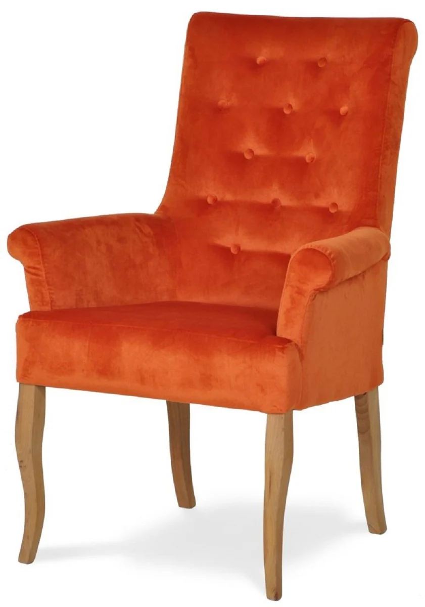 Chesterfield Neo Baroque Dining Room Chair Set of 4 Orange / Natural Colors - Kitchen Chairs with Armrests - Dining Room Furniture - Chesterfield Furniture - Neo Baroque Furniture