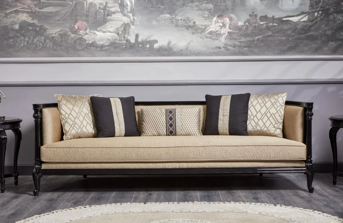 Luxury Baroque Sofa Gold / Blue / Black - Magnificent Living Room Sofa - Baroque Style Living Room Furniture - Luxury Furniture in Baroque Style - Baroque Furnishings - Noble & Magnificent