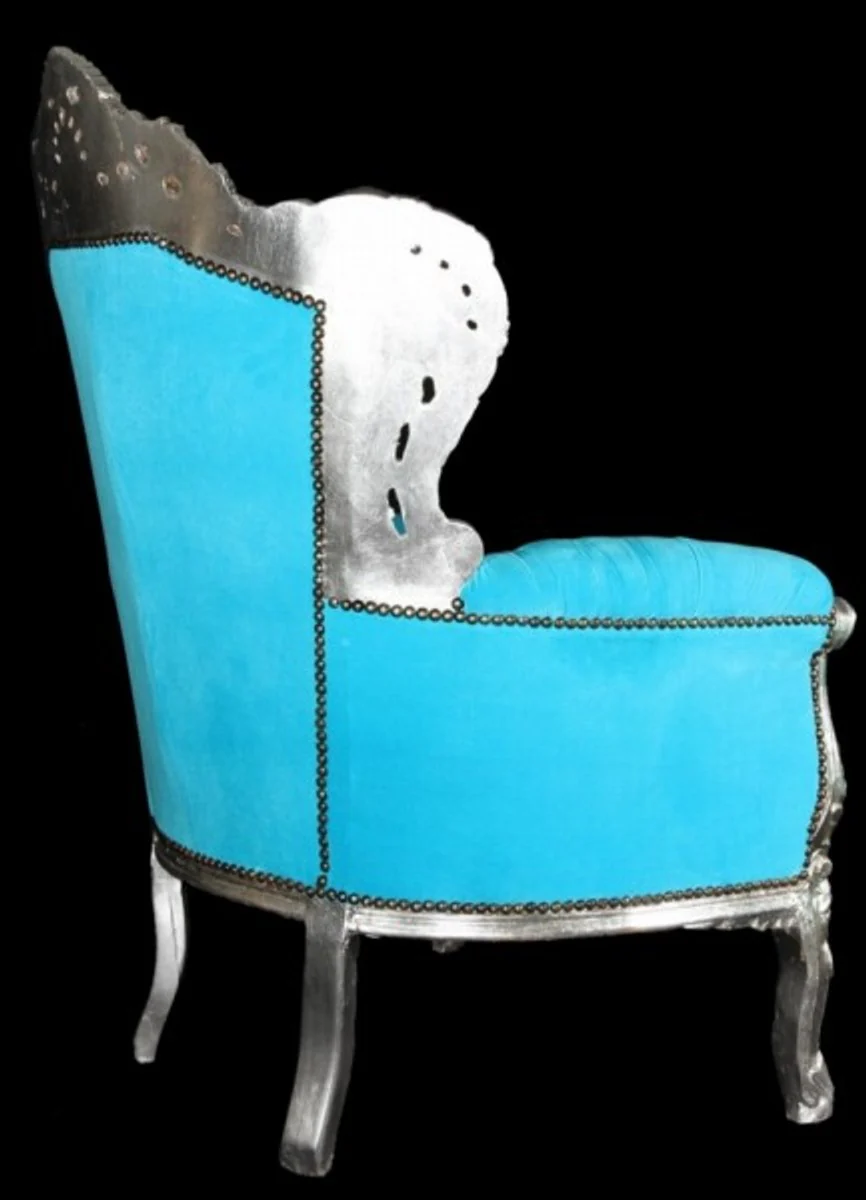 Baroque armchair King turquoise / silver 85 x 85 x H. 120 cm - Baroque furniture