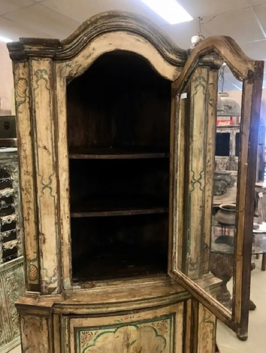 Country house style corner cupboard vintage hand painted 95 x 65 x H. 200 cm - solid wood cupboard with 2 doors - kitchen cupboard - country house style furniture cupboard corner