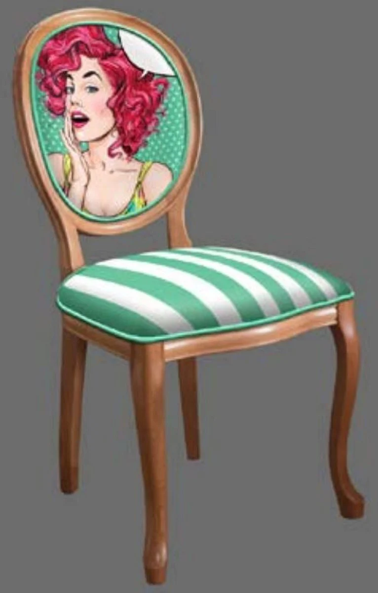 Baroque Dining Room Chair Set Green / White / Multicolored / Brown - 6 Handmade Kitchen Chairs in Baroque Style - Baroque Dining Room Furniture