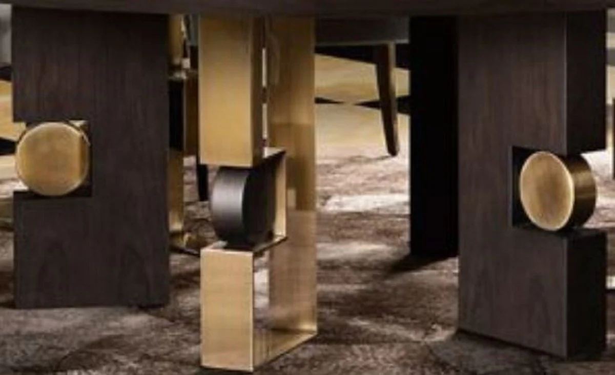 Luxury dining table dark brown / brass Ø 160 x H. 76 cm - Round solid wood dining room table - Italian luxury dining room furniture - Luxury furnishings - Luxury quality - Made in Italy