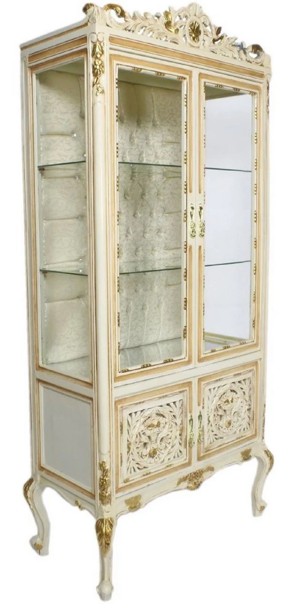 Baroque display cabinet cream / beige / gold 100 x 40 x H. 170 cm - Magnificent baroque display cabinet with 2 glass doors beautiful decorations and rhinestones