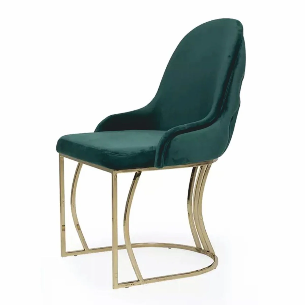 Luxury Chesterfield Velvet Dining Chair with Armrests Green / Gold - Dining Room Furniture