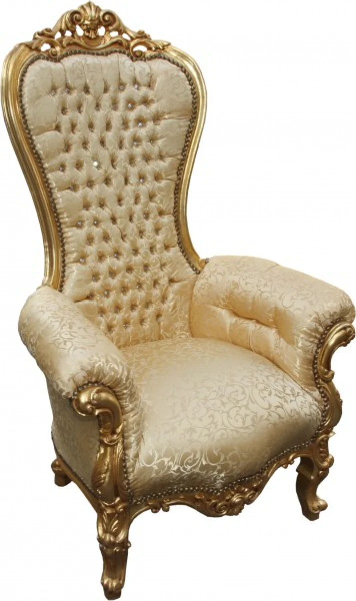 Baroque Throne Chair Majestic Medium Gold Pattern / Gold with Bling Bling Glitter Stones - Giant Chair - Throne Chair Tron
