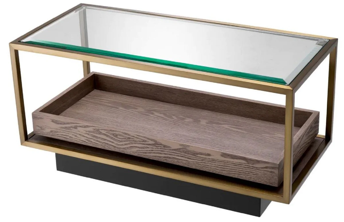 Luxury side table brass / gray / black 90 x 42 x H. 44 cm - Rectangular living room table with glass top - Hotel table - Living room furniture - Hotel furniture - Luxury furniture