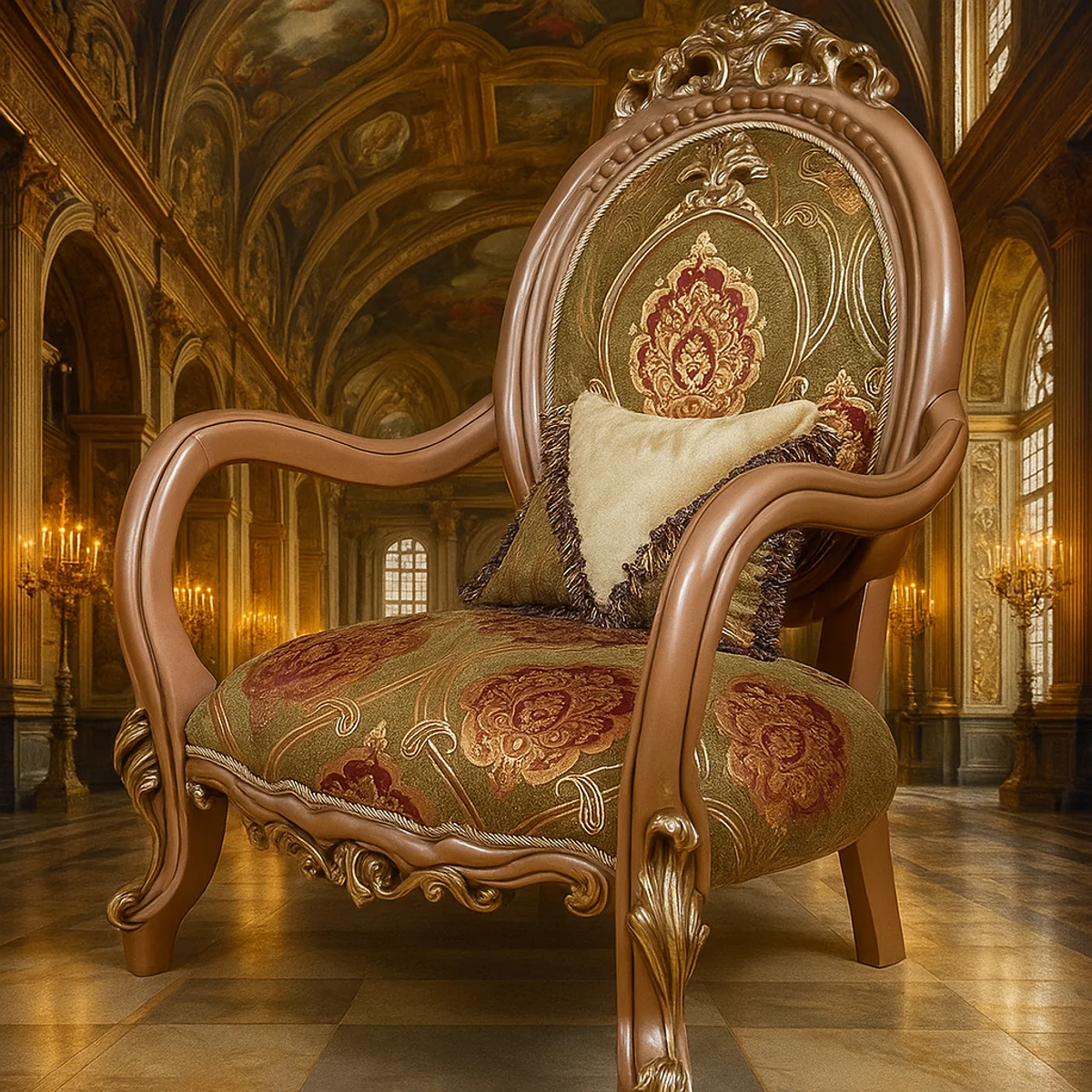 Luxury baroque living room armchair with pattern green / burgundy red / gray / gold - handmade baroque style armchair - luxury living room furniture in baroque style - baroque furniture - noble & magnificent