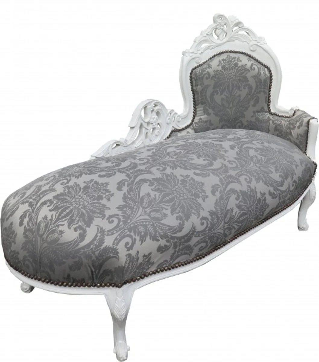 Baroque Chaise Longue Gray Pattern / White - Recamiere Lounger Baroque Furniture - Limited Edition