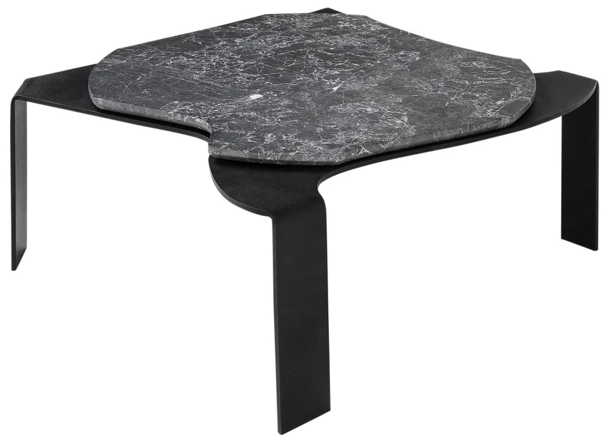 Luxury coffee table black / gray 75.5 x 78 x H. 32.5 cm - designer living room table with marble top