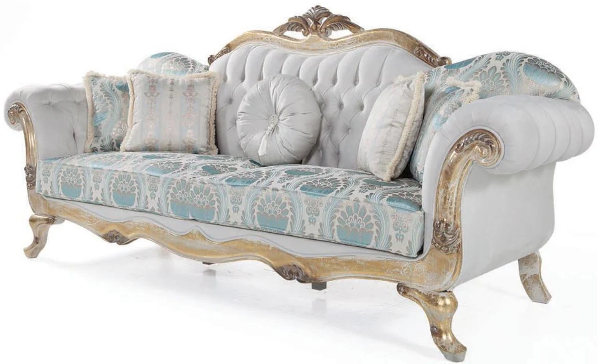 Luxury Baroque Living Room Set Gray / Turquoise / Antique Gold - 2 Sofas & 2 Armchairs & 1 Coffee Table - Living Room Furniture in Baroque Style - Noble & Magnificent