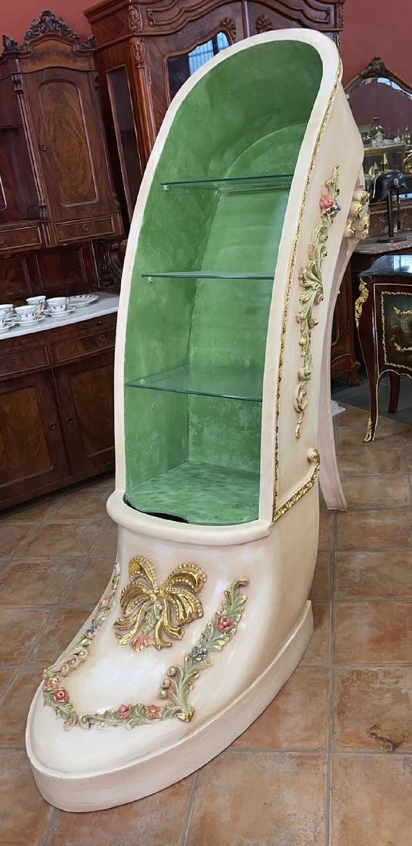 Luxury Baroque High Heel Display Cabinet Green / Cream / Gold - Handcrafted Solid Wood Women