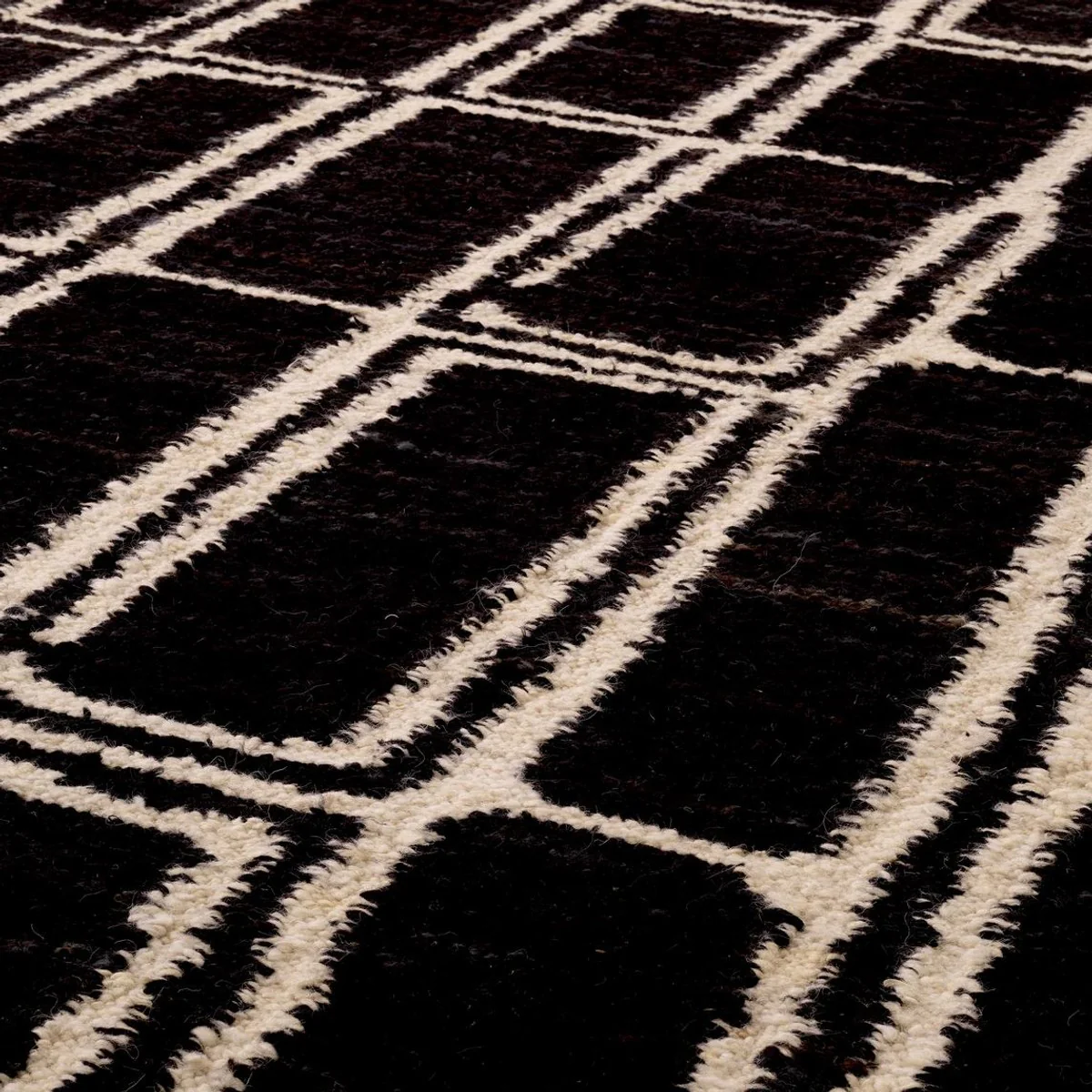Luxury wool carpet black / ivory 200 x 300 cm - hand-woven living room carpet - living room decoration accessories - luxury furniture - luxury interior