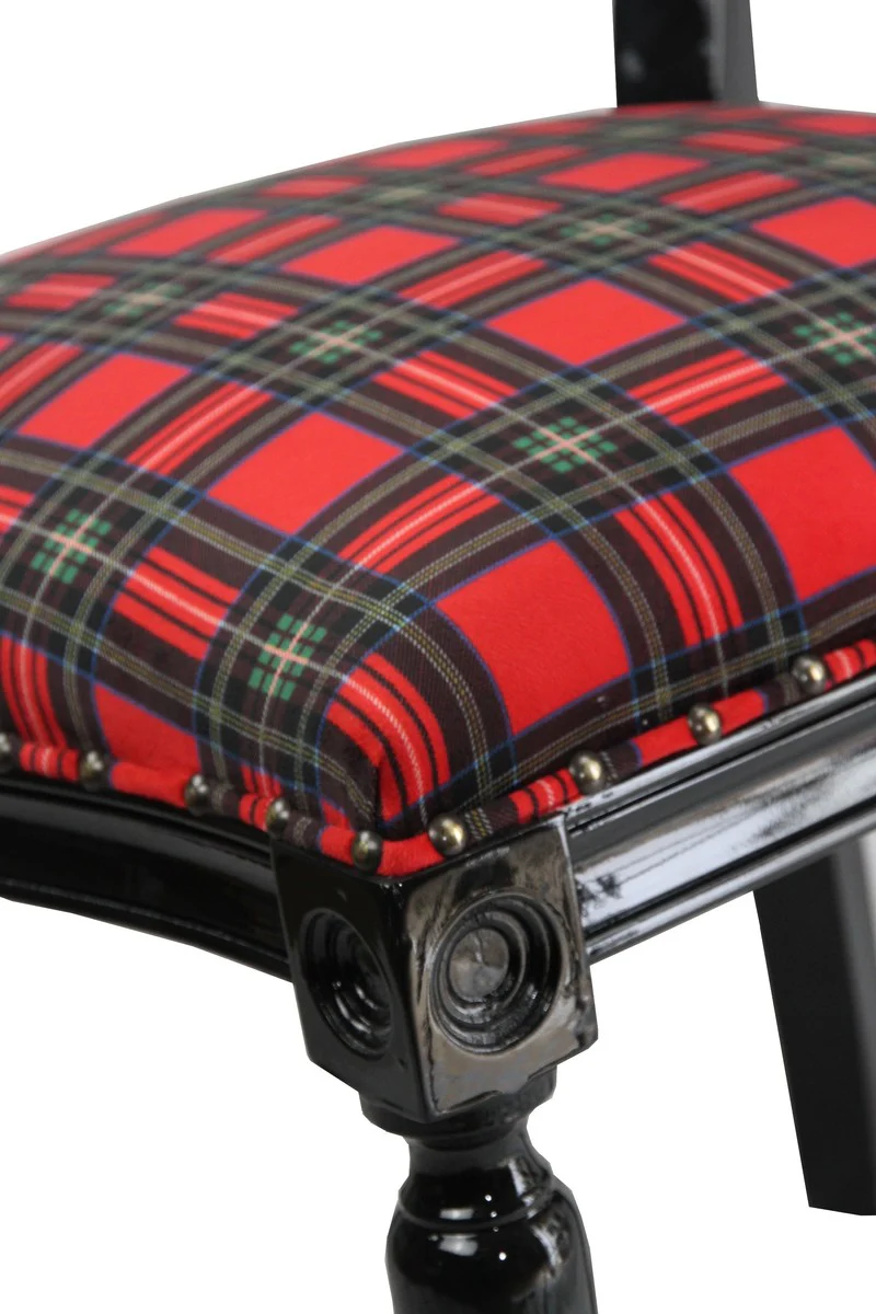 Baroque Luxury Dining Room Chair without Armrests Scotland Checked / Black Woman - Designer Chair - Limited Edition