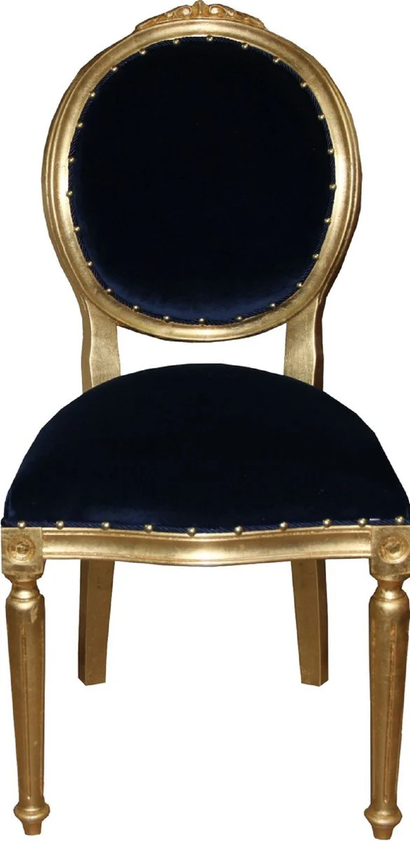 Luxury baroque dining room set medallion royal blue / gold 50 x 52 x H. 99 cm - 4 handmade dining chairs - baroque furniture