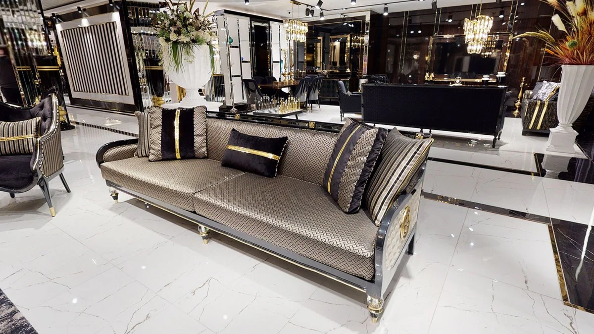 Luxury Art Deco Sofa Gold / Cream / Black / Gold - Art Deco Living Room & Hotel Furniture - Luxury Collection