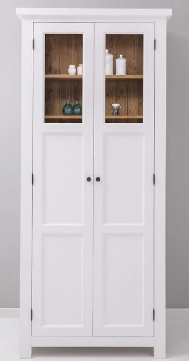 Country house style dining room cabinet white / natural colors 96 x 65 x H. 220 cm - solid wood kitchen cabinet with 2 doors - dining room furniture in country house style - country house style dining room furnishings