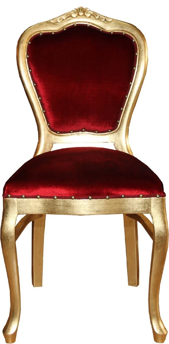 Luxury Baroque dining room set Bordeaux red / gold 45 x 46 x H. 99 cm - 6 handmade dining chairs - Baroque dining room furniture
