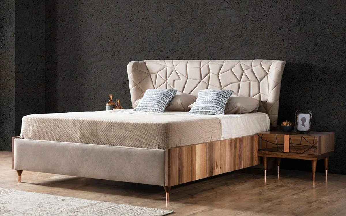 Luxury double bed gray / brown / copper 193 x 225 x H. 115 cm - solid wood bed - bedroom furniture - hotel furniture - luxury furniture - luxury furnishings