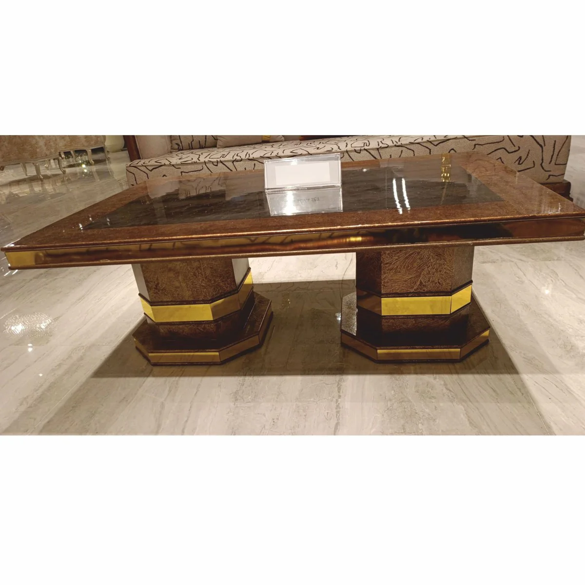 Luxury Art Deco coffee table brown / gold 119 cm - living room furniture
