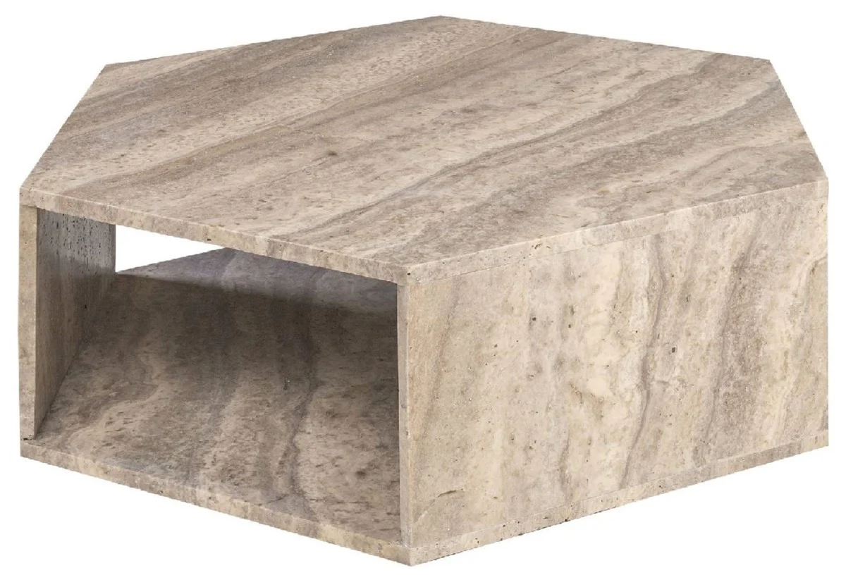 Luxury coffee table gray 91 x 79 x H. 30 cm - 6 square travertine natural stone living room table - living room furniture - travertine furniture - luxury furniture - luxury furnishings