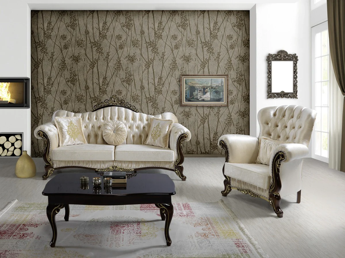 Baroque coffee table black / gold 105 x 74 x H. 50 cm - Baroque style living room table - Baroque living room furniture