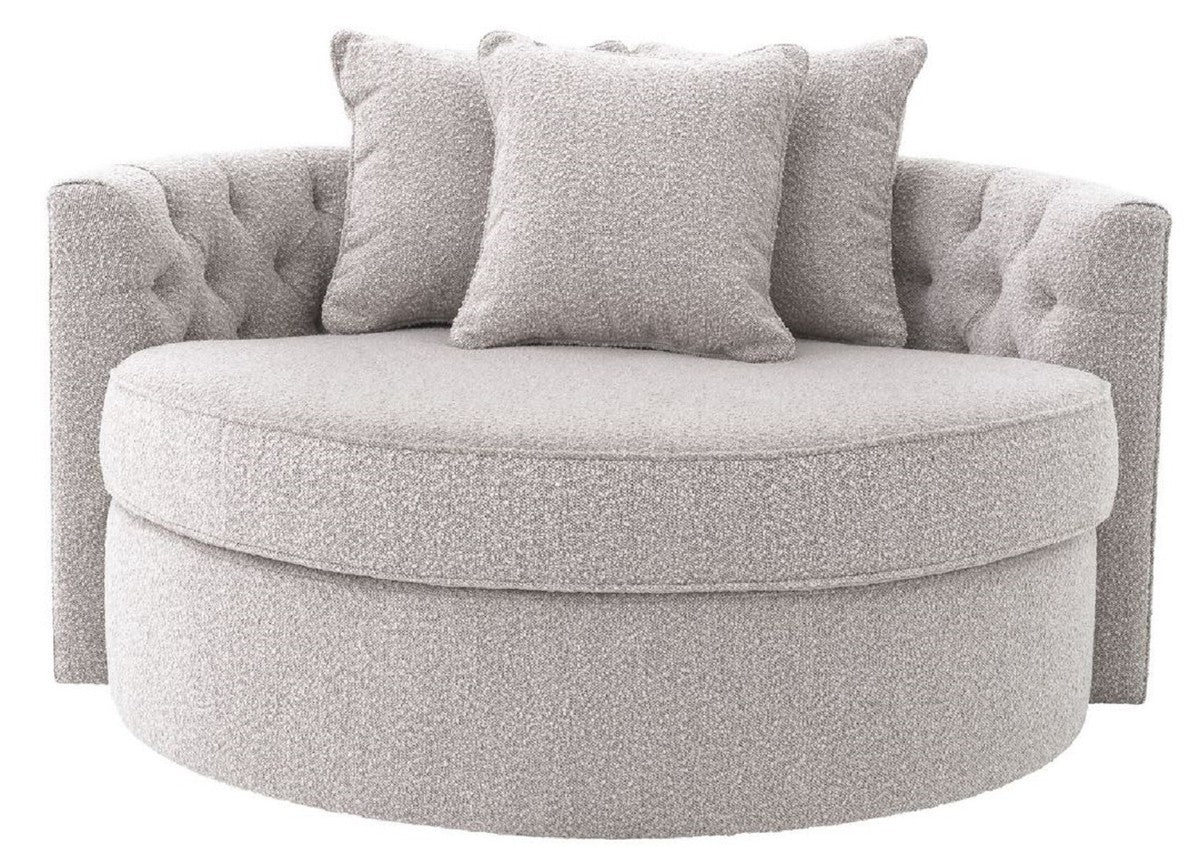 Luxury round sofa gray 157 x 148 x H. 90 cm - Modern round living room sofa with 3 cushions - Living room furniture - Luxury furniture