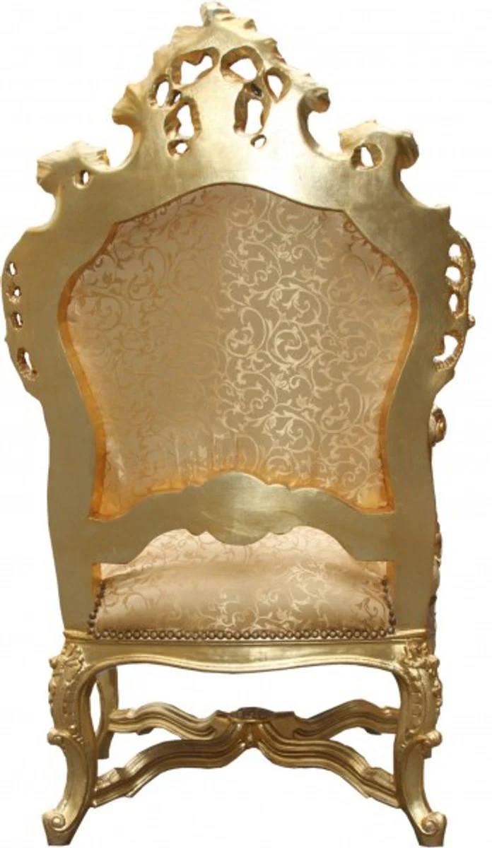 Barock Luxus Thron Sessel Gold Muster/Gold - Barock Möbel Thron Königssessel - Limited Edition