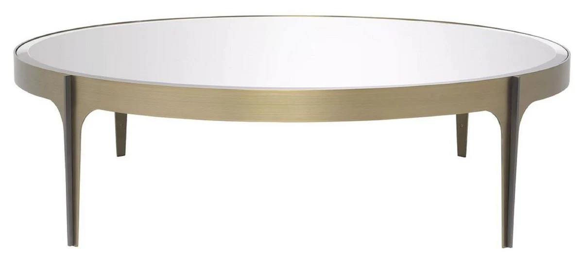 Luxury coffee table brass / bronze Ø 124 x H. 34.5 cm - Round stainless steel living room table with mirror glass table top - Luxury living room furniture