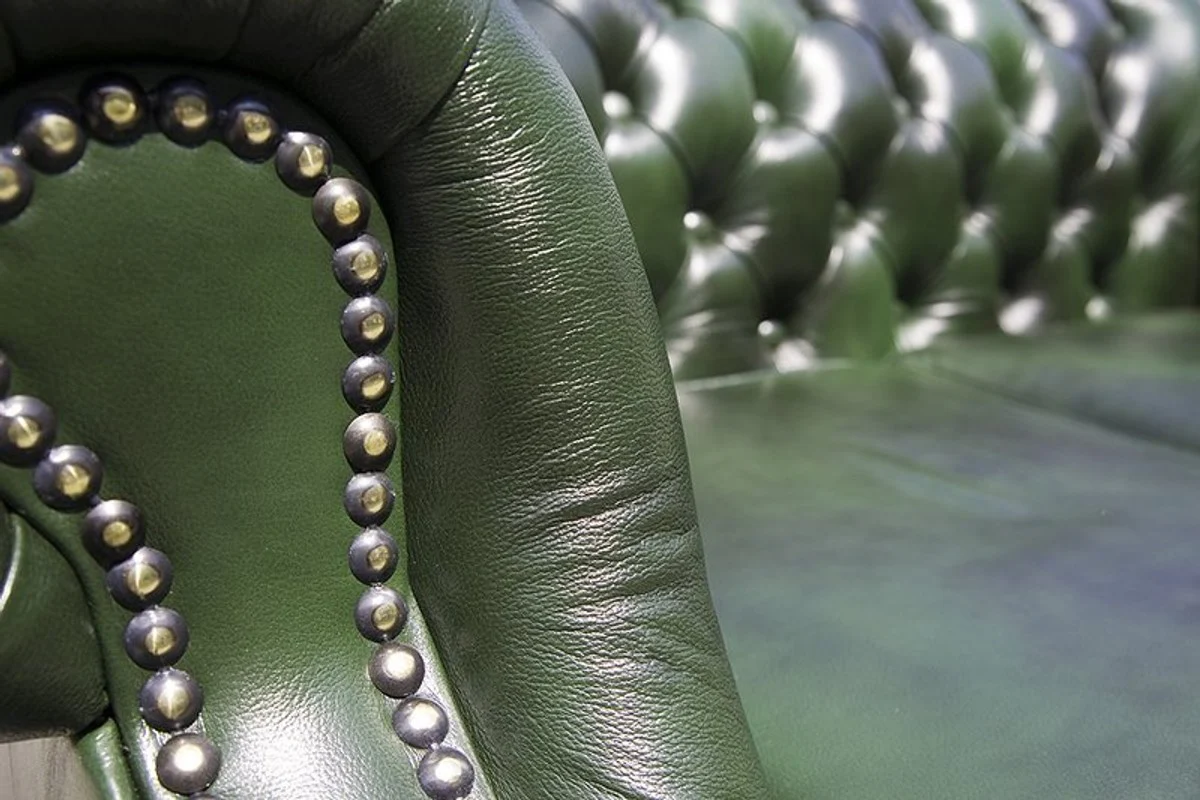Luxury genuine leather 3-seater sofa dark green 210 x 90 x H. 80 cm - Chesterfield sofa