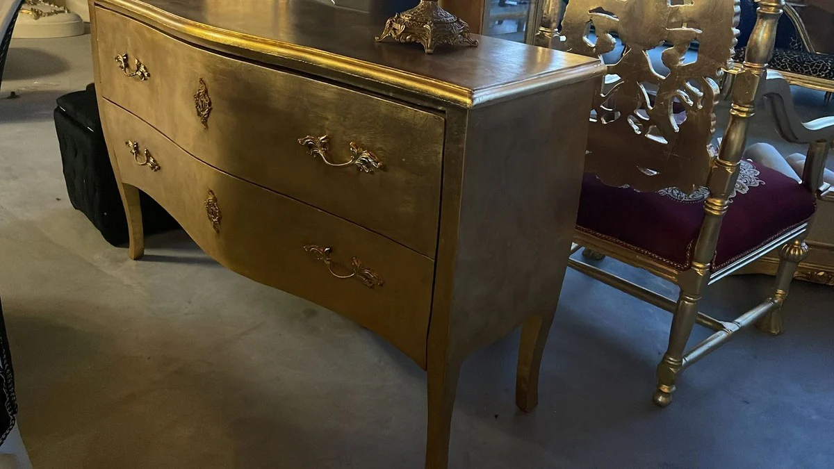 Baroque chest of drawers with 2 drawers gold - Handmade solid wood chest of drawers in baroque style - Bedroom furniture in baroque style - Baroque furniture