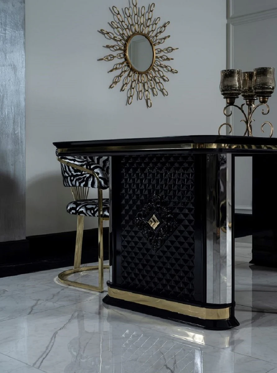 Luxury Art Deco Dining Room Set Black / Gold - 1 Dining Table & 4 Chairs