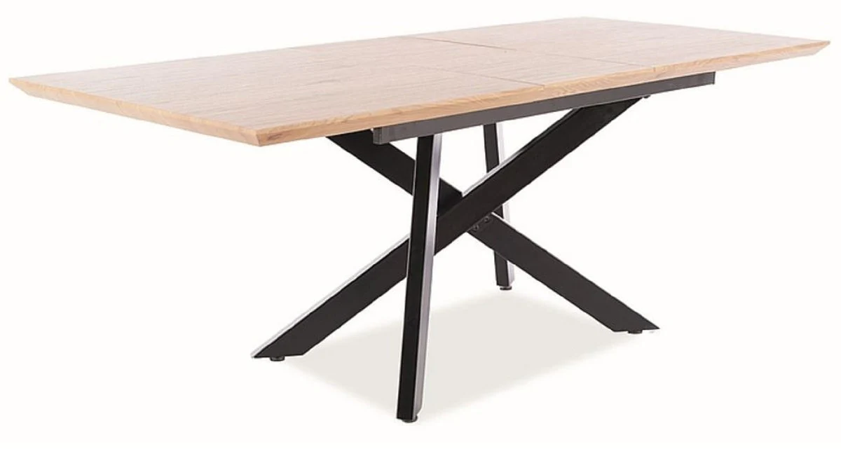 Luxury dining table natural color / matt black 160-200 x 90 x H. 76 cm - Extendable kitchen table - Dining room furniture - Kitchen furniture - Luxury furniture